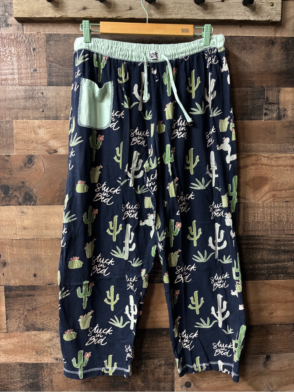 Lazy One Navy Pajama Pants with Mint Pocket & Cactus Print